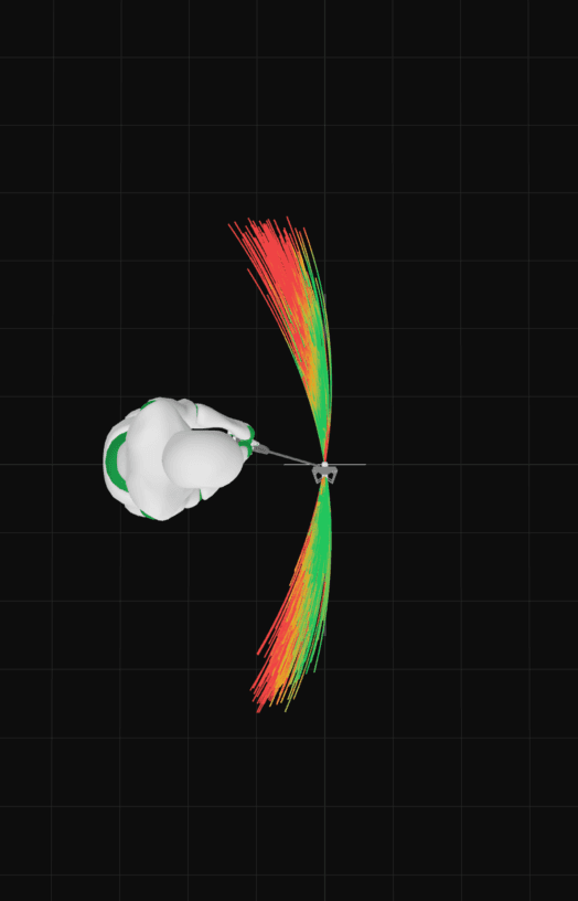 Software preview: 3D putter stroke visualization with face-angle deviation fan